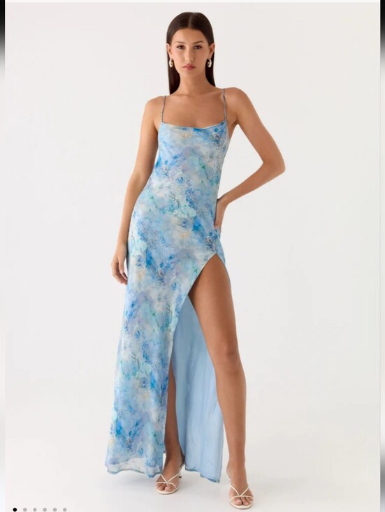 Peppermayo Dresses & Skirts - Peppermayo Blue Aqua PaisleyWatercolor Slip Dress with High Slit SZ 4, New